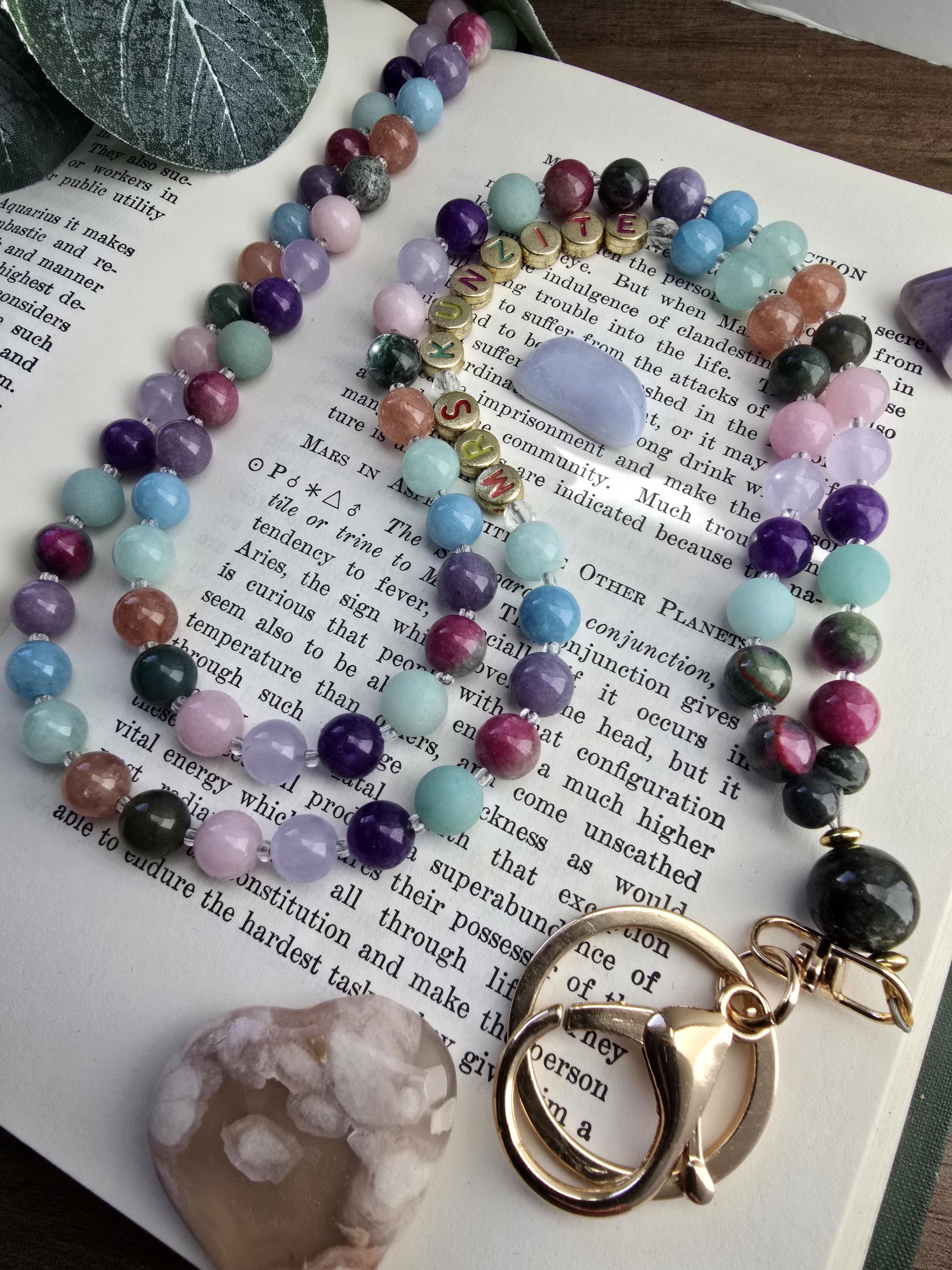 Colorful Personalized Gemstone Lanyard | Custom Name Teacher Lanyard | Colorful Beaded ID Holder | Breakaway Safety Clasp | Handmade