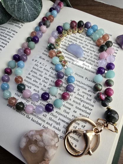 Colorful Personalized Gemstone Lanyard | Custom Name Teacher Lanyard | Colorful Beaded ID Holder | Breakaway Safety Clasp | Handmade