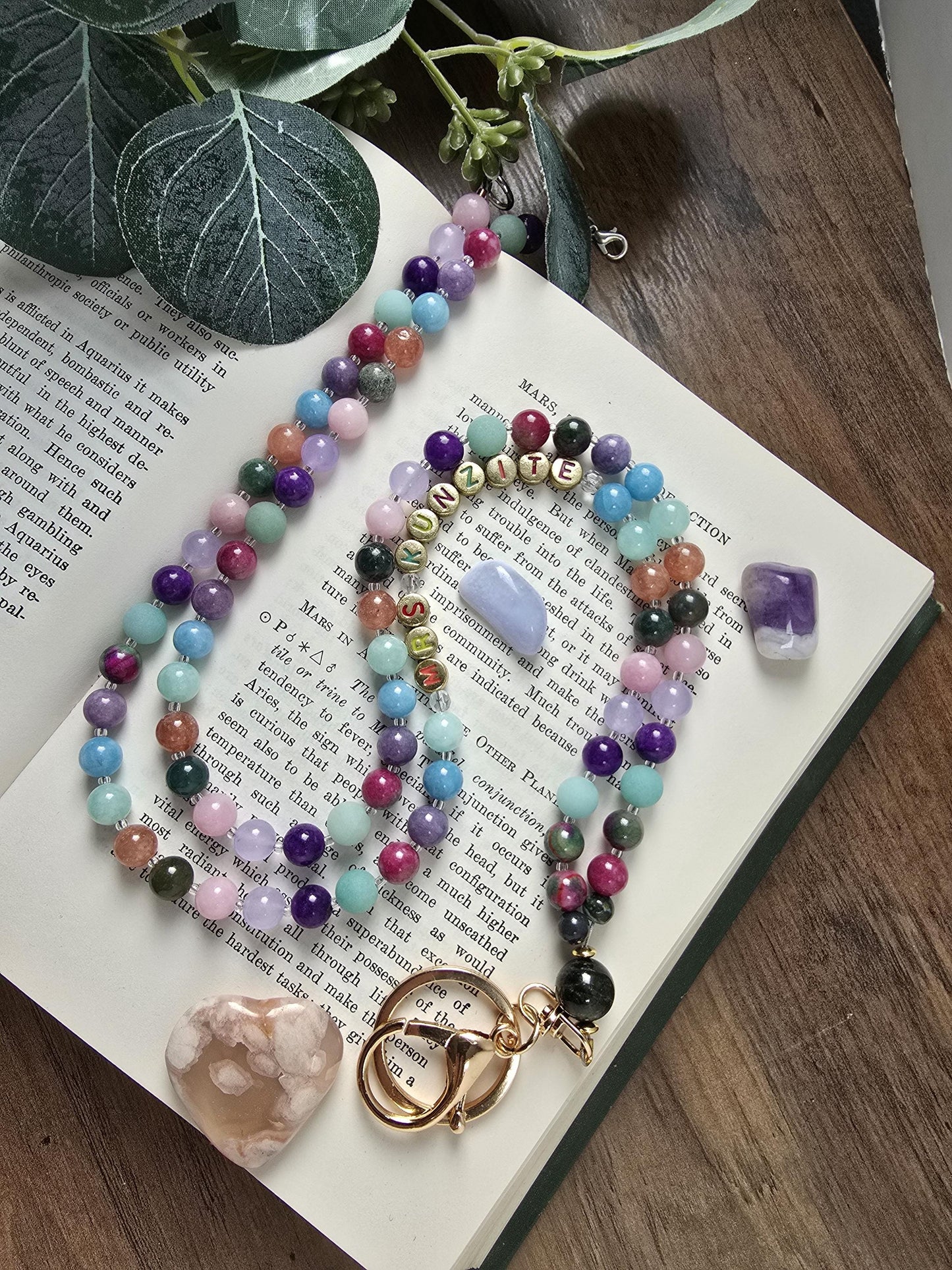 Colorful Personalized Gemstone Lanyard | Custom Name Teacher Lanyard | Colorful Beaded ID Holder | Breakaway Safety Clasp | Handmade