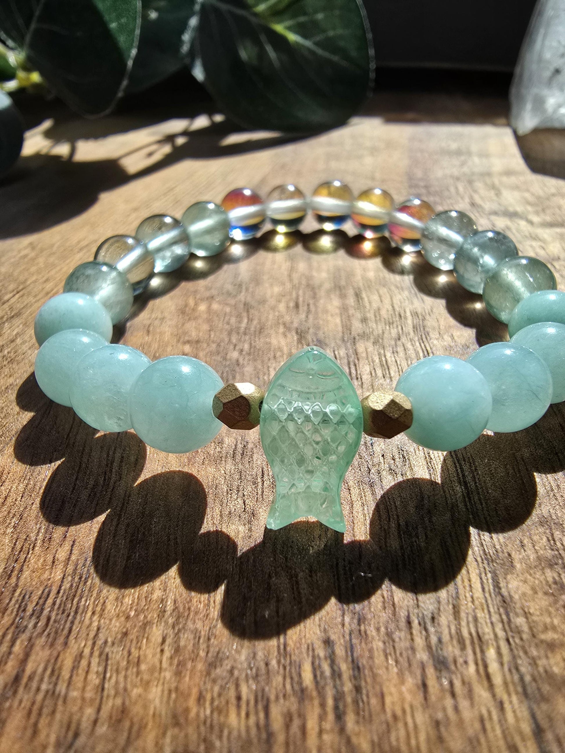 Green Fish Bracelet | Sea Green Gemstone Jewelry | Pisces Gift | Stackable Gemstone Bracelet | Gemstone Healing Bracelet | Handmade