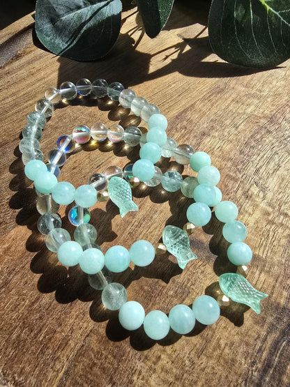 Green Fish Bracelet | Sea Green Gemstone Jewelry | Pisces Gift | Stackable Gemstone Bracelet | Gemstone Healing Bracelet | Handmade