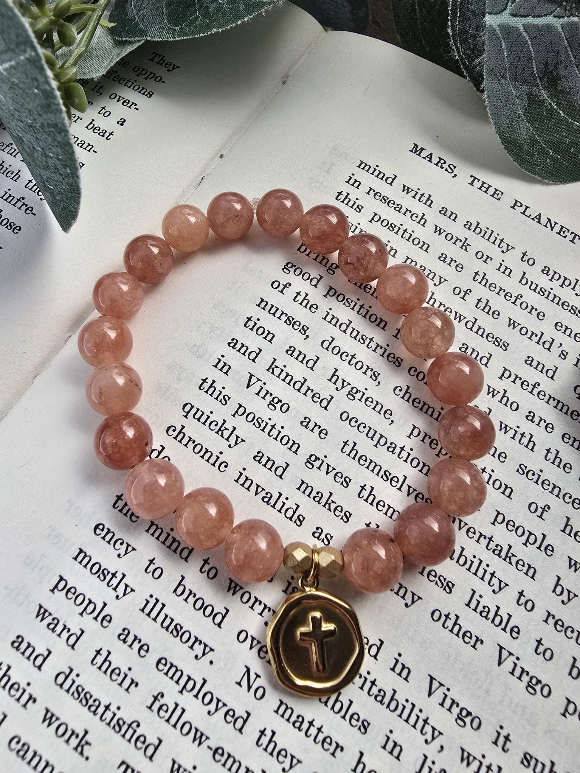 Prayer Bracelet | Sunstone Bracelet | Christian Cross Focal Bead | Stackable Gemstone Bracelet | Gemstone Healing Bracelet | Handmade