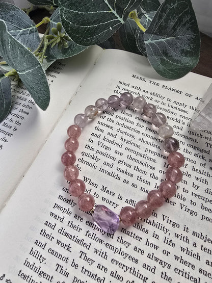 Ametrine, Amethyst, Strawberry Quartz Gemstone Bracelet| Stackable Gemstone Bracelet | Gemstone Healing Bracelet | Handmade