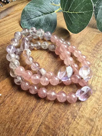Ametrine, Amethyst, Strawberry Quartz Gemstone Bracelet| Stackable Gemstone Bracelet | Gemstone Healing Bracelet | Handmade