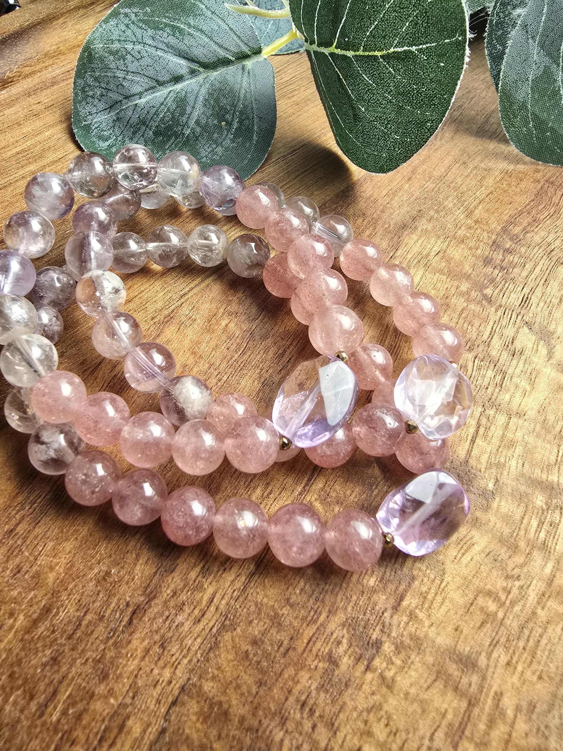 Ametrine, Amethyst, Strawberry Quartz Gemstone Bracelet| Stackable Gemstone Bracelet | Gemstone Healing Bracelet | Handmade
