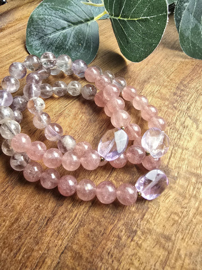 Ametrine, Amethyst, Strawberry Quartz Gemstone Bracelet| Stackable Gemstone Bracelet | Gemstone Healing Bracelet | Handmade