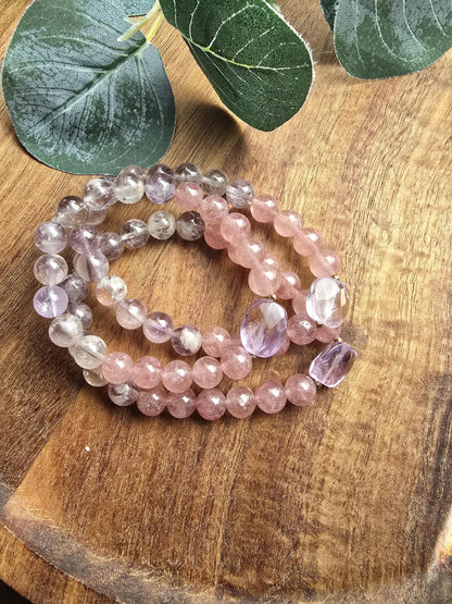 Ametrine, Amethyst, Strawberry Quartz Gemstone Bracelet| Stackable Gemstone Bracelet | Gemstone Healing Bracelet | Handmade