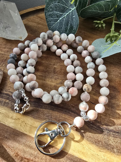 Matte Garden Jasper Lanyard | 8mm Neutral Beaded Lanyard | ID Badge Holder | Handmade