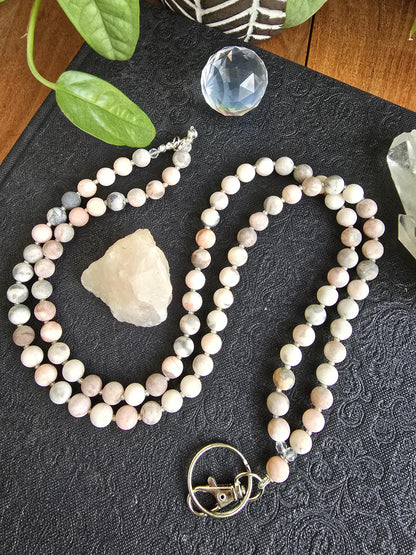 Matte Garden Jasper Lanyard | 8mm Neutral Beaded Lanyard | ID Badge Holder | Handmade