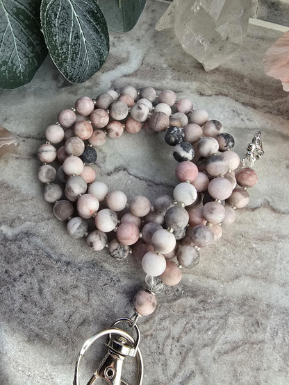 Matte Garden Jasper Lanyard | 8mm Neutral Beaded Lanyard | ID Badge Holder | Handmade