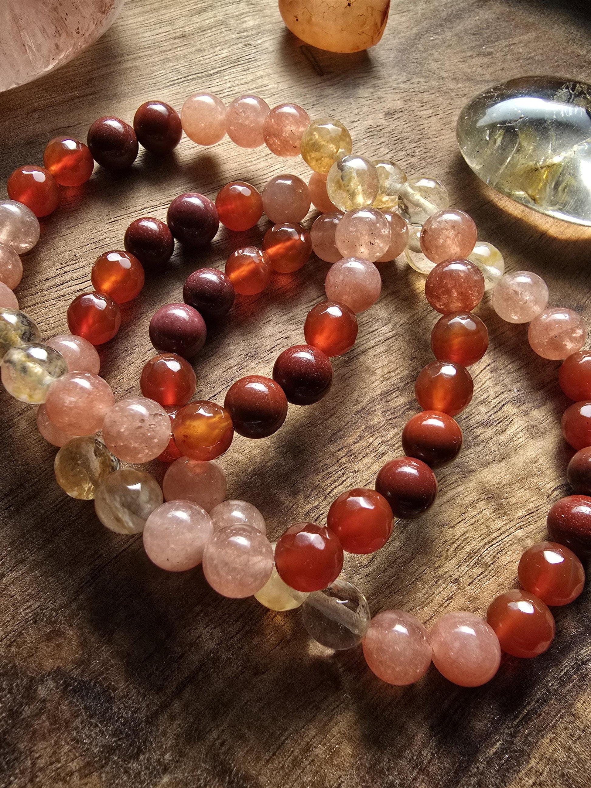 Manifestation Bracelet | Stackable Gemstone Bracelet | Gemstone Healing Bracelet | Carnelian, Citrine, Mookaite, AAA Sunstone | Handmade