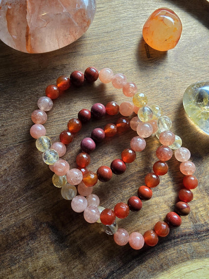 Manifestation Bracelet | Stackable Gemstone Bracelet | Gemstone Healing Bracelet | Carnelian, Citrine, Mookaite, AAA Sunstone | Handmade