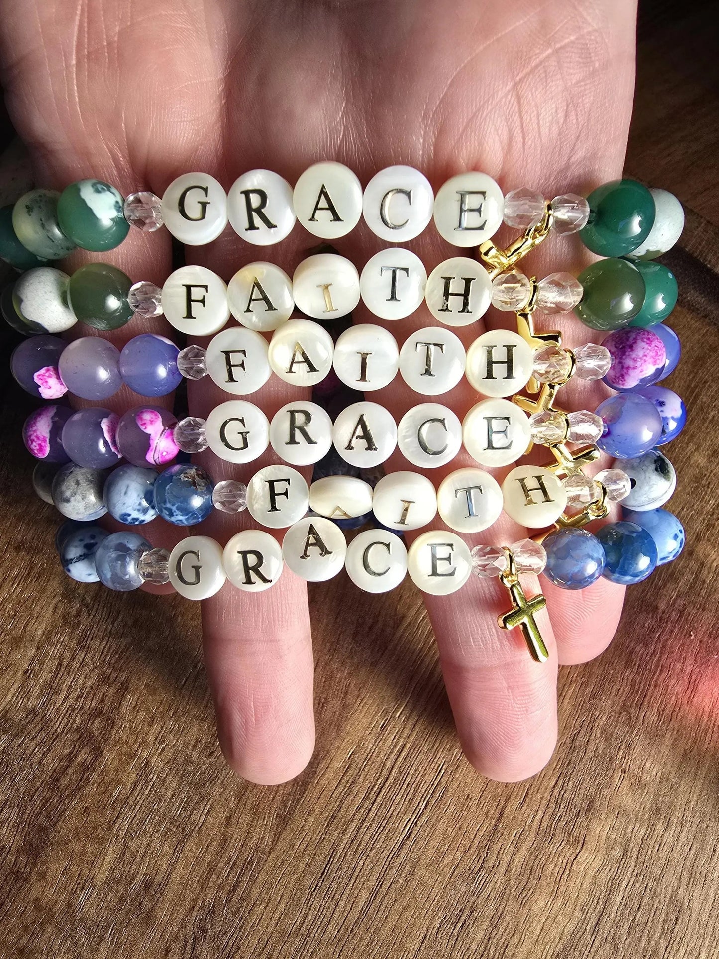 Faith or Grace Cross Charm Bracelet | Handmade | Fire Agate Lava Bead Diffuser | Essential Oil Bracelet