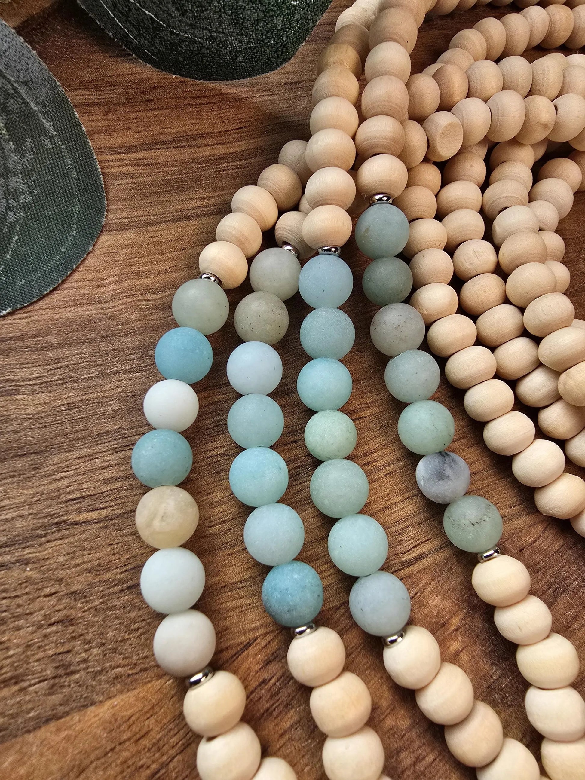 Matte Amazonite Lanyard | Virgo | Handmade | Wood Bead Lanyard | Essential Oil Diffuser Lanyard | Lightweight Beaded ID Holder