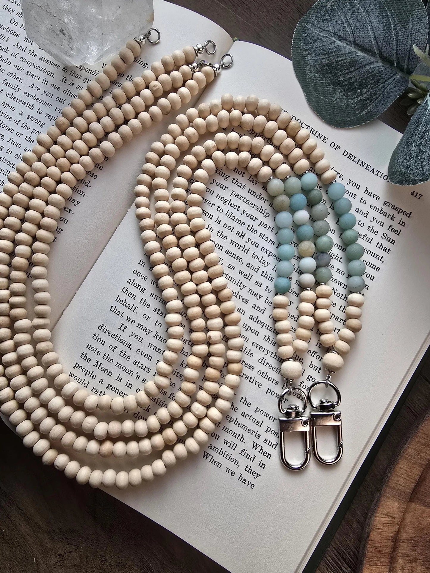 Matte Amazonite Lanyard | Virgo | Handmade | Wood Bead Lanyard | Essential Oil Diffuser Lanyard | Lightweight Beaded ID Holder