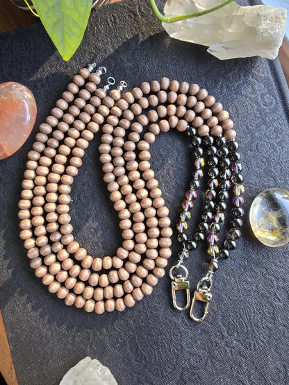 Mystic Smoky Quartz Lanyard | Handmade | Dark Wood Minimalist ID holder | Breakaway Clasp Option