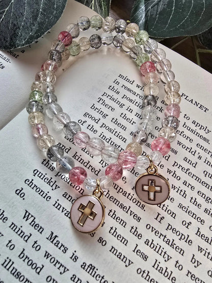 Handmade Prayer Bracelet with Cross and Mustard Seed Charm | Gemstone Bracelet | Faith of a mustard seed | Custom Sizing Available