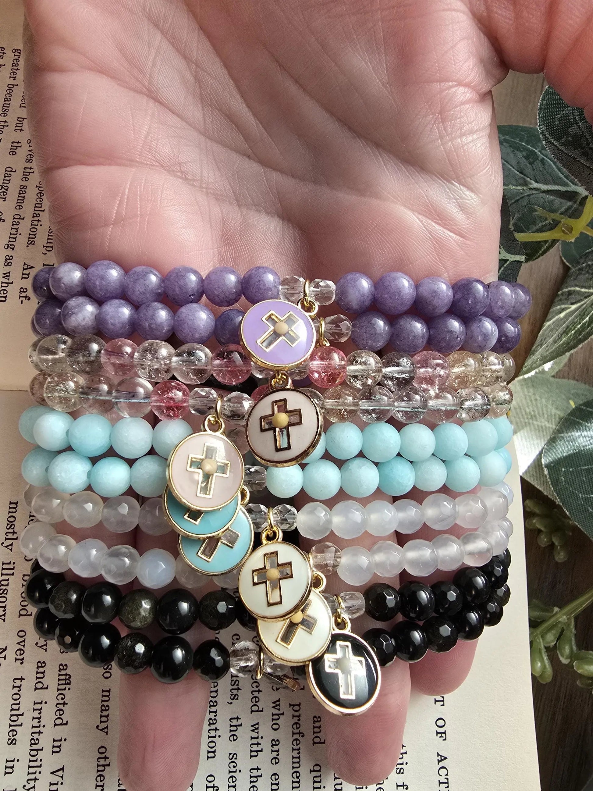 Handmade Prayer Bracelet with Cross and Mustard Seed Charm | Gemstone Bracelet | Faith of a mustard seed | Custom Sizing Available