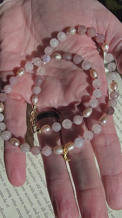 Rose & Pearl Crescent Necklace