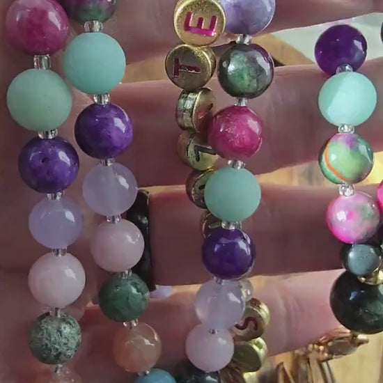 Colorful Personalized Gemstone Lanyard | Custom Name Teacher Lanyard | Colorful Beaded ID Holder | Breakaway Safety Clasp | Handmade