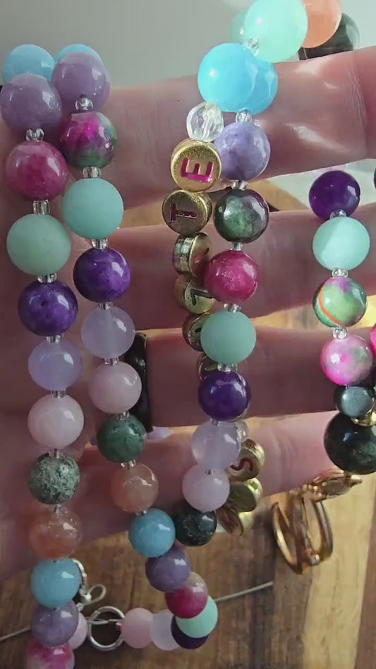 Colorful Personalized Gemstone Lanyard | Custom Name Teacher Lanyard | Colorful Beaded ID Holder | Breakaway Safety Clasp | Handmade