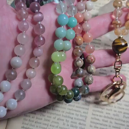 Gemstone Beaded Lanyard: Tiger Eye, Agate, Jade - Magnetic Clasp | Personalized | Handmade