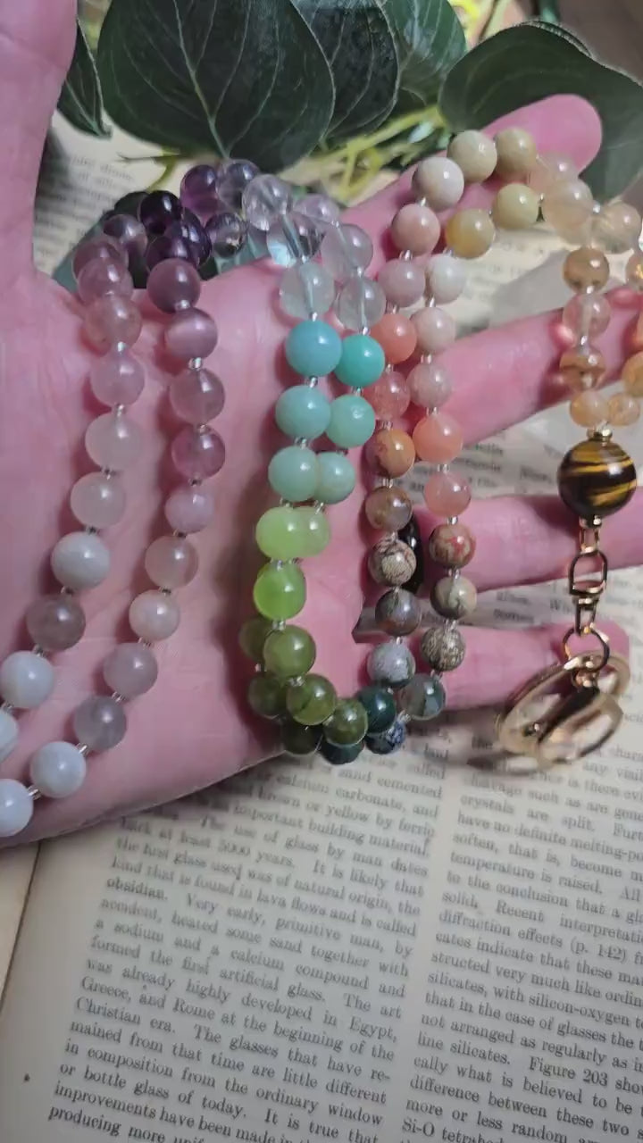 Gemstone Beaded Lanyard: Tiger Eye, Agate, Jade - Magnetic Clasp | Personalized | Handmade