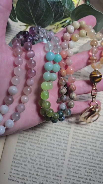 Gemstone Beaded Lanyard: Tiger Eye, Agate, Jade - Magnetic Clasp | Personalized | Handmade