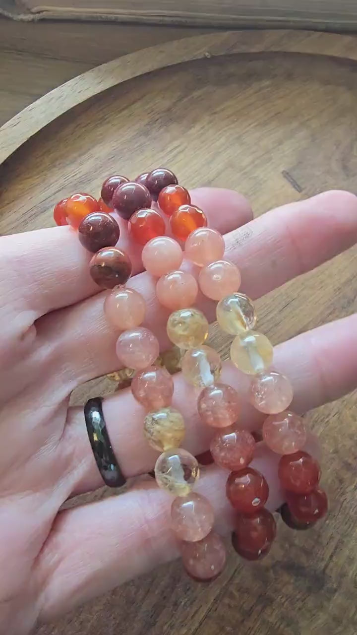 Manifestation Bracelet | Stackable Gemstone Bracelet | Gemstone Healing Bracelet | Carnelian, Citrine, Mookaite, AAA Sunstone | Handmade