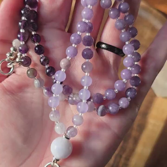 Purple Beaded Lanyard | Magnetic Clasp Breakaway Lanyard | ID Card Holder | Teacher Lanyard | Gemstone Lanyard | Personalized | Handmade