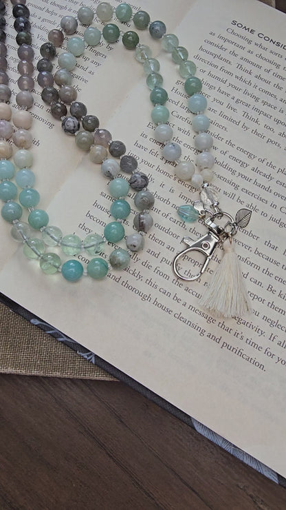 Coastal Calm Lanyard - Amazonite, Green Fluorite, Grey Agate, Larvikite