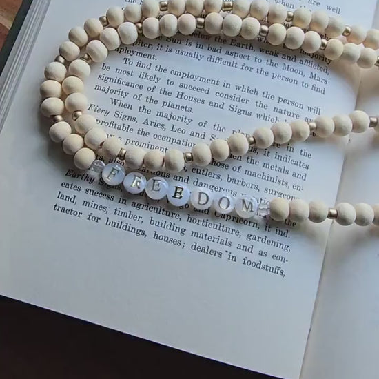 Charlie Kirk Freedom Lanyard | Patriotic Wood Bead Lanyard | Neutral and Subtle Support Jewelry | Cross Charm | Handmade