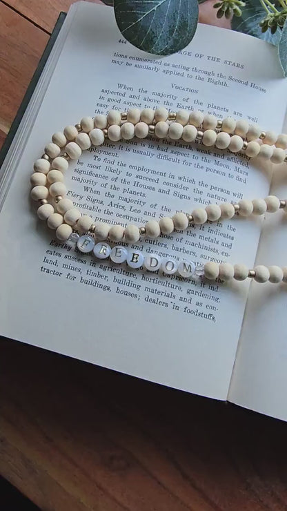 Charlie Kirk Freedom Lanyard | Patriotic Wood Bead Lanyard | Neutral and Subtle Support Jewelry | Cross Charm | Handmade