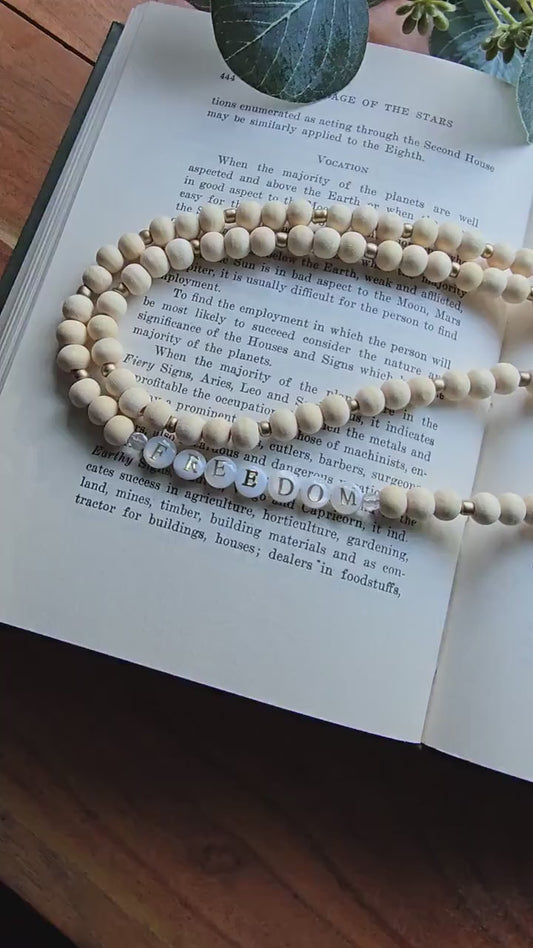 Charlie Kirk Freedom Lanyard | Patriotic Wood Bead Lanyard | Neutral and Subtle Support Jewelry | Cross Charm | Handmade