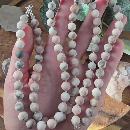 Matte Garden Jasper Lanyard | 8mm Neutral Beaded Lanyard | ID Badge Holder | Handmade