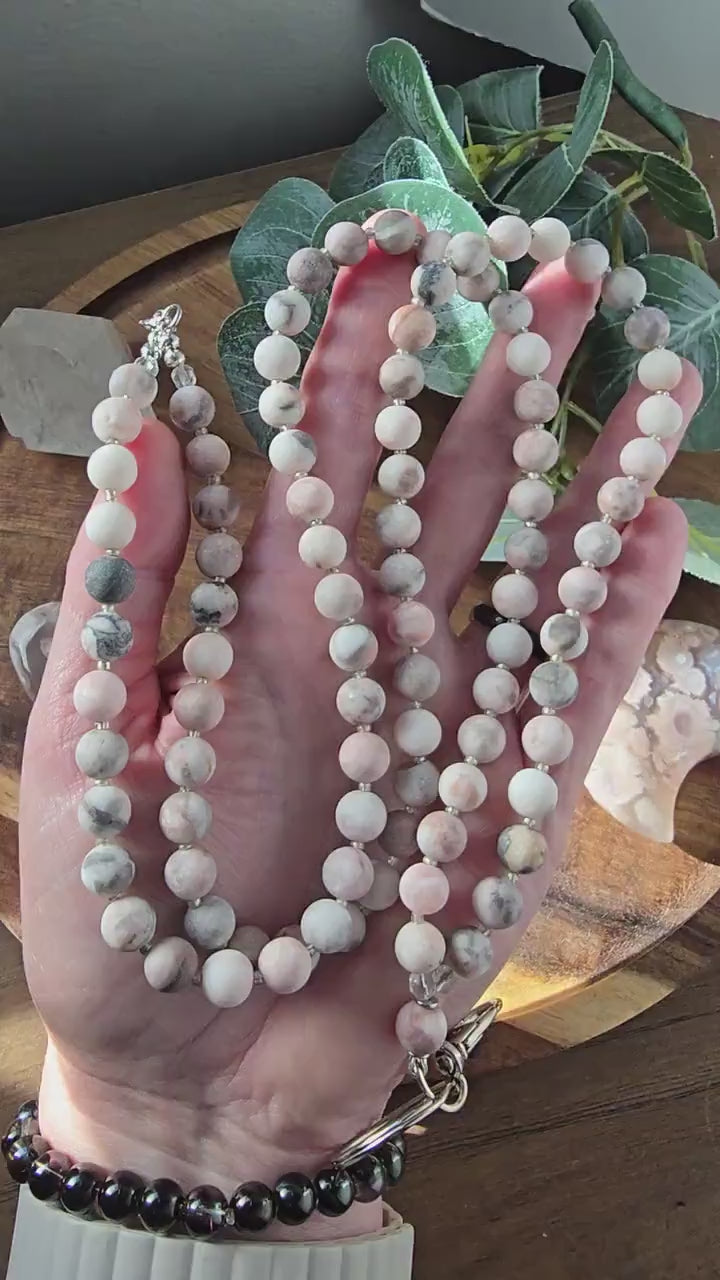 Matte Garden Jasper Lanyard | 8mm Neutral Beaded Lanyard | ID Badge Holder | Handmade