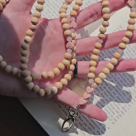 Pink Heart Lanyard | Essential Oil Diffuser Necklace | Cute ID Badge Holder | Magnetic Breakaway Clasp optional | Handmade