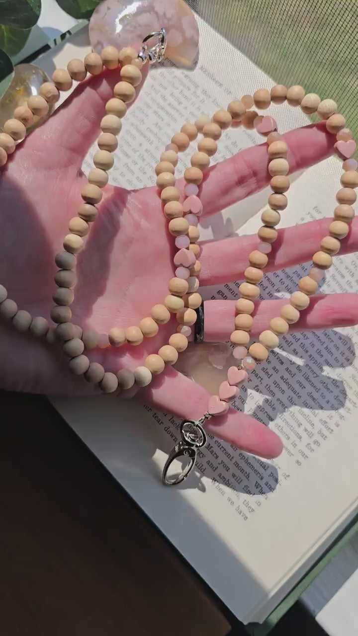 Pink Heart Lanyard | Essential Oil Diffuser Necklace | Cute ID Badge Holder | Magnetic Breakaway Clasp optional | Handmade