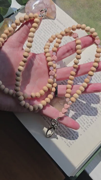 Pink Heart Lanyard | Essential Oil Diffuser Necklace | Cute ID Badge Holder | Magnetic Breakaway Clasp optional | Handmade