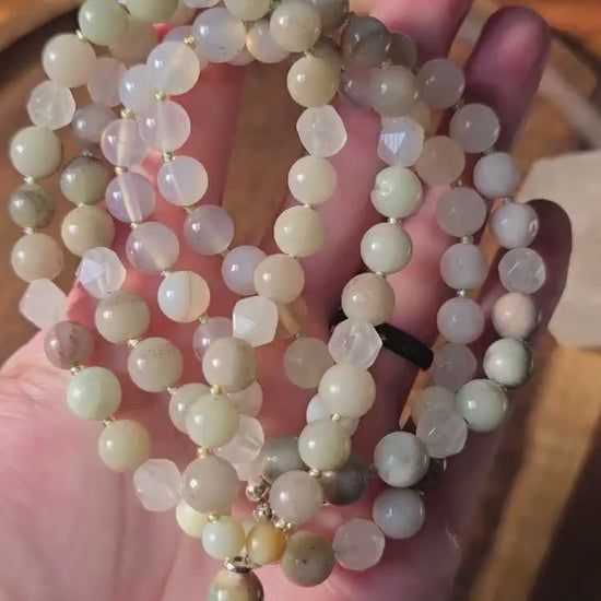 Neutral Mala Style Lanyard | Handmade | Personalized | Magnetic Breaway Clasp | Natural Gemstone Lanyard