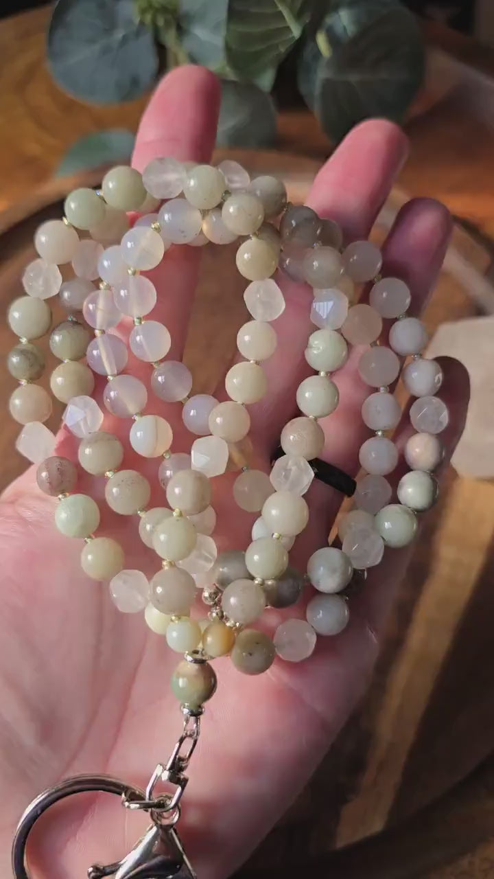 Neutral Mala Style Lanyard | Handmade | Personalized | Magnetic Breaway Clasp | Natural Gemstone Lanyard