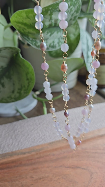 Hand-Wrapped White Agate, Rose Quartz & Freshwater Pearl Necklace