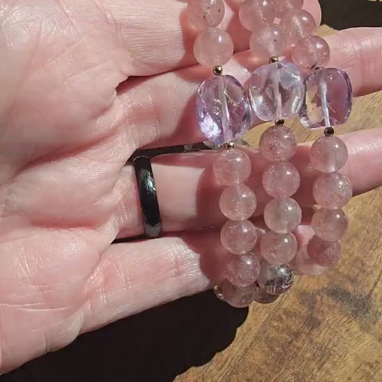 Ametrine, Amethyst, Strawberry Quartz Gemstone Bracelet| Stackable Gemstone Bracelet | Gemstone Healing Bracelet | Handmade