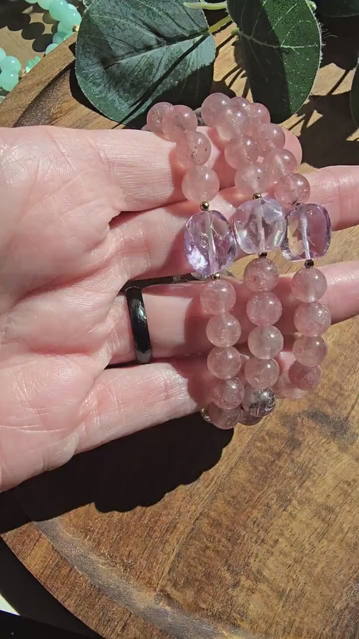 Ametrine, Amethyst, Strawberry Quartz Gemstone Bracelet| Stackable Gemstone Bracelet | Gemstone Healing Bracelet | Handmade