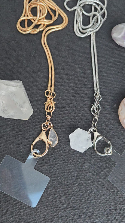 Elegant Snake Chain Lanyard with Natural Quartz Charm