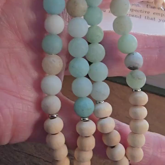 Matte Amazonite Lanyard | Virgo | Handmade | Wood Bead Lanyard | Essential Oil Diffuser Lanyard | Lightweight Beaded ID Holder