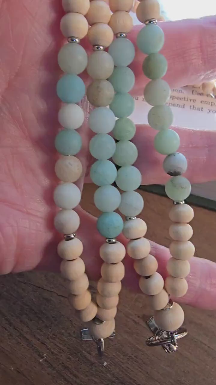 Matte Amazonite Lanyard | Virgo | Handmade | Wood Bead Lanyard | Essential Oil Diffuser Lanyard | Lightweight Beaded ID Holder
