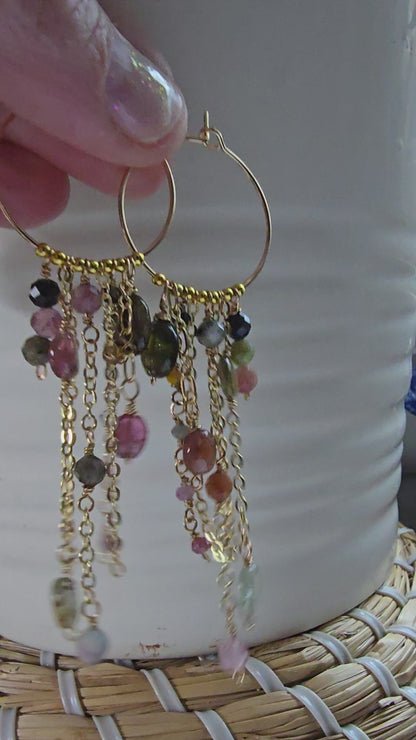 Tourmaline Cascade Gold-Filled Hoop Earrings