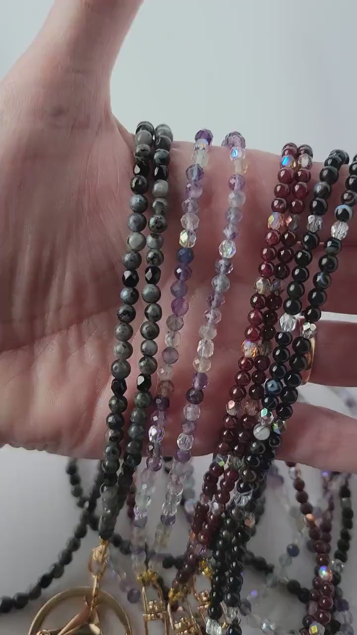 Dainty Garnet Gemstone Lanyard | 4mm Beaded ID Holder | Magnetic Clasp Jewelry Lanyard | Personalized | Handmade