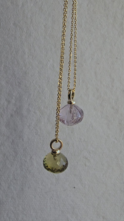 AAA Carved Gemstone Drop Hoop Earrings & Necklaces | Green Amethyst, Purple Amethyst, Prasiolite | Gold Hoop Earings